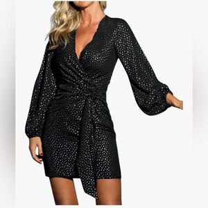 Black Polka Dot Wrap Dress